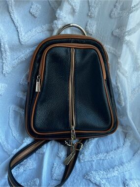Valentina Black and Brown Pebbled Leather Convertible Mini Backpack